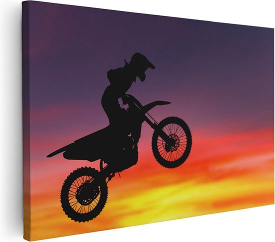 Artaza Canvas Schilderij Silhouet Van Een Motorcross In De Lucht - Foto Op Canvas - Canvas Print