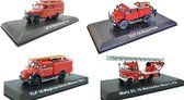 Miniatuur klassieke verzamel brandweerauto - verzamelitem - metaal - ladderwagen - set 4 stuks - 7 cm.