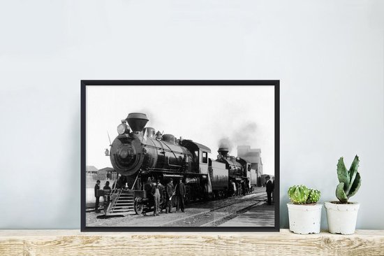 Cadre photo avec affiche - Photo Zwart et blanc d'un train à vapeur antique - 30x20 cm - Cadre pour affiche