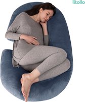 Litollo® Zwangerschapskussen (C-vorm) - Voedingskussen - Lichaamskussen - Zijslaapkussen - Body pillow - Zachte fleece stof - Grijs