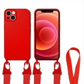 Hoesje Met Koord geschikt voor Apple iPhone 13 Pro Max - TPU Case - Siliconen Back Cover - Rood