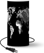 Lamp Witte wereldkaart met wereldbol op zwarte achtergrond - zwart wit - 54 cm hoog - Ø25 cm - Inclusief LED lamp