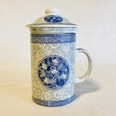 Tasse à thé / mug / avec filtre / couvercle / passoire 1 personne H 15 cm Ø 8 cm Motif fleurs