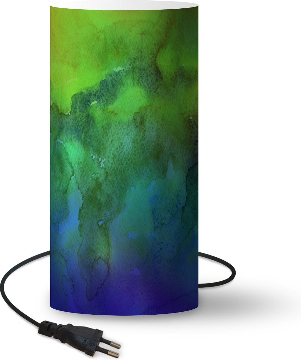 Lamp - Nachtlampje - Tafellamp slaapkamer - Waterverf - Groen - Tint - Blauw - 54 cm hoog - Ø24.8 cm - Inclusief LED lamp