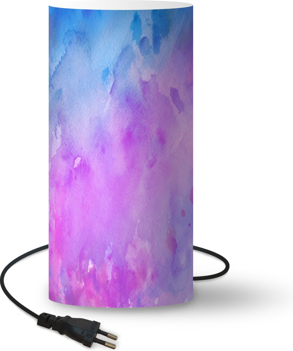Lamp - Nachtlampje - Tafellamp slaapkamer - Waterverf - Paars - Abstract - Blauw - 54 cm hoog - Ø24.8 cm - Inclusief LED lamp