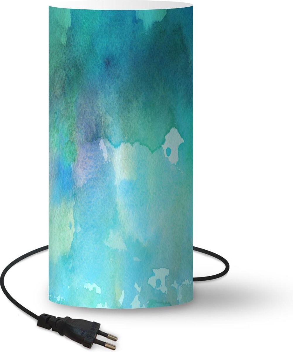 Lamp - Nachtlampje - Tafellamp slaapkamer - Waterverf - Groen - Blauw - 54 cm hoog - Ø24.8 cm - Inclusief LED lamp