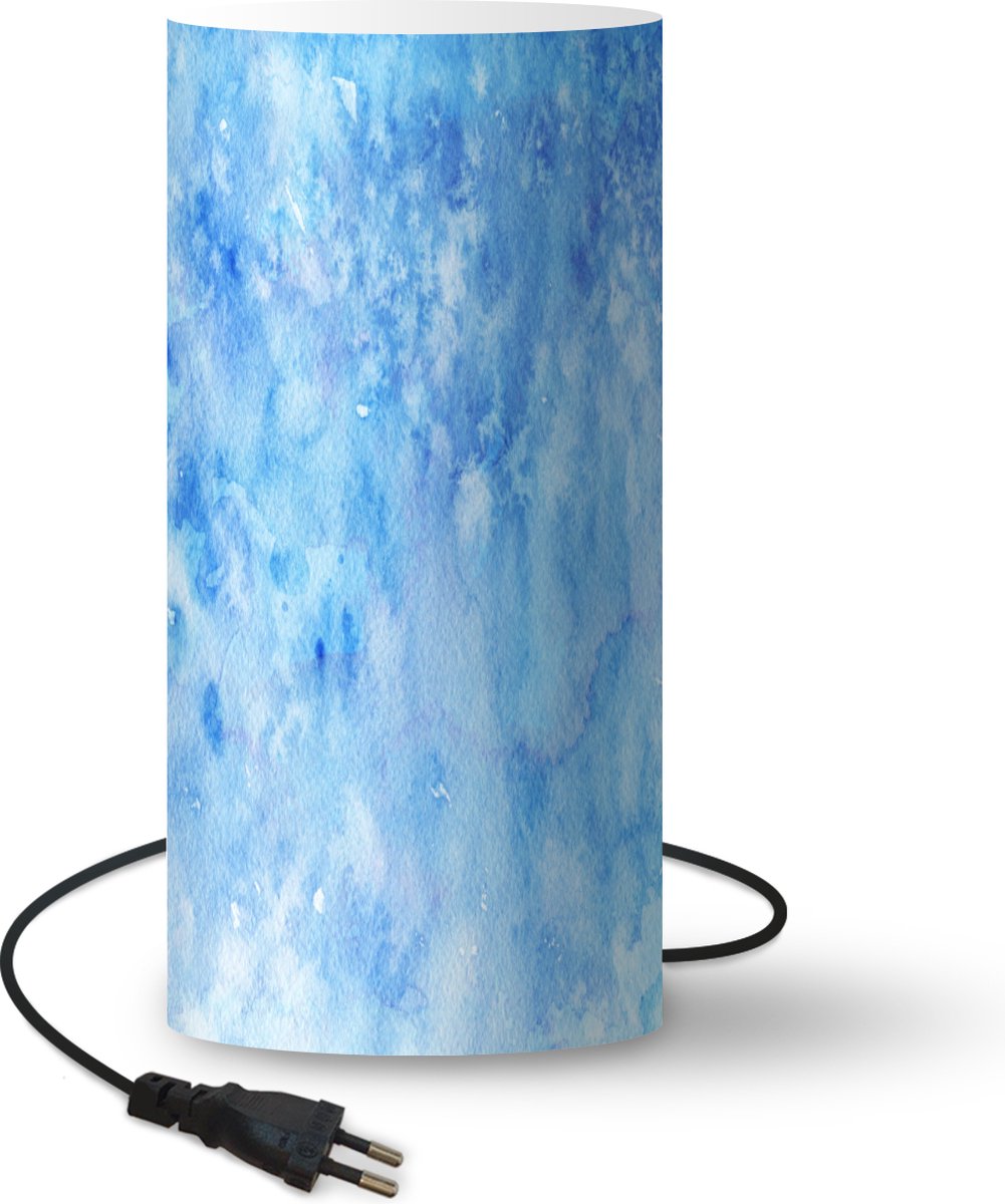 Lamp - Nachtlampje - Tafellamp slaapkamer - Waterverf - Wit - Blauw - Tint - 33 cm hoog - Ø15.9 cm - Inclusief LED lamp