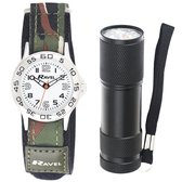 Jongens geschenkset horloge en zaklamp army camouflage groen