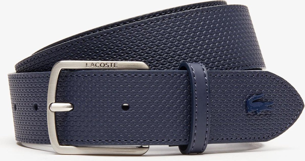 Lacoste - Riem heren blauw getextureerd leer gegraveerde gesp - inkortbaar - TW110