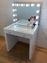 AANBIEDING!!! Bright Beauty Vanity hollywood make up tafel - luxe hollywood kaptafel - glas - met verlichting - 1 lade - wit