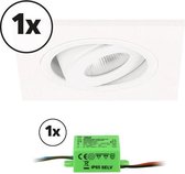 Complete set LED inbouwspot 1x Alba vierkant 3W 2700K wit IP65 dimbaar kantelbaar