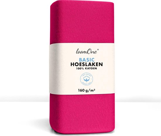 Loom One Hoeslaken – 100% Jersey Katoen – 140x200 cm – tot 25cm matrasdikte– 160 g/m² – Felroze