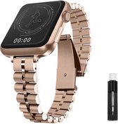 Geschikt voor Apple Watch bandje 38 / 40 / 41 mm - Series 1 2 3 4 5 6 7 8 SE - Smartwatch iWatch horloge band - 38mm 40mm 41mm - Fungus - RVS metaal - Rosegoud - Smal