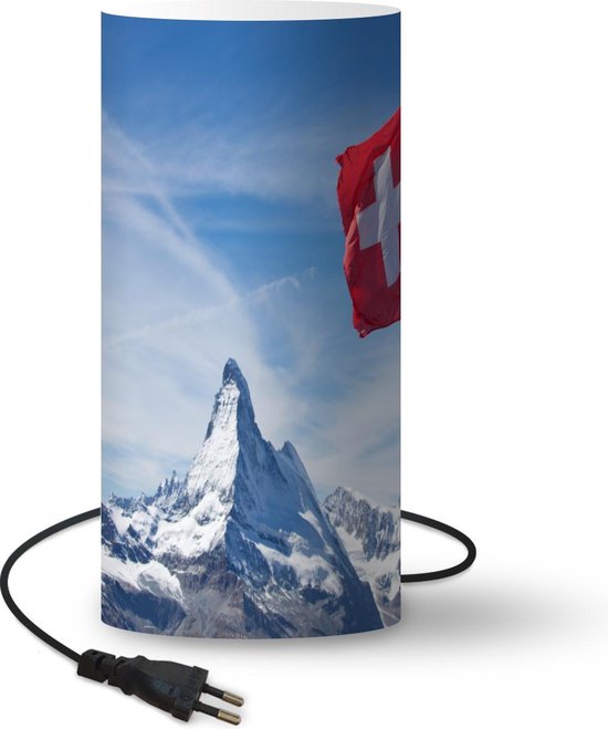 Lamp Matterhorn - Zwitserse Vlag bij Matterhorn in Zwitserland - 33 cm hoog - Ø16 cm - Inclusief LED lamp