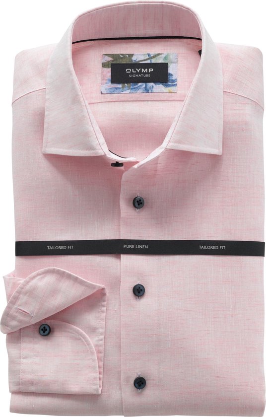 Olymp Signature Tailored Fit Linnen - Overhemd Voor Heren - Licht Roze Linnen - 39