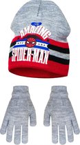 Marvel Spiderman winterset - muts + handschoenen - grijs - maat one size (ongeveer 3-6 jaar)