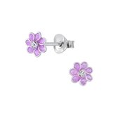 Joy|S - Zilveren bloem oorbellen 6 mm paars