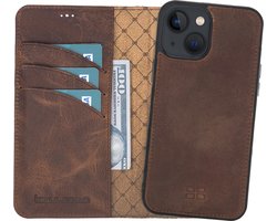Bouletta geschikt voor iPhone 13 mini Uitneembare leren BookCase hoesje - Antic Coffee