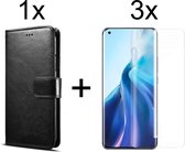 Xiaomi Mi 11 hoesje bookcase met pasjeshouder zwart wallet portemonnee book case cover - 3x Xiaomi Mi 11 screenprotector UV
