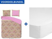 Luxe Dekbedovertrek Eenpersoons - 140x200/220cm - Inclusief 1 Kussensloop - 100% Zacht Percale Katoen - Curly Zand + Zachte Katoenen Hoeslaken -100x200cm - Wit