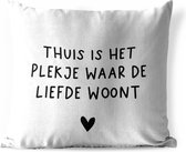 Coussin d'extérieur - Citation hollandaise : 'La maison est l'endroit où l'amour vit' sur fond blanc - 45x45 cm - Résistant aux intempéries