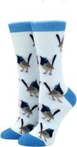 Sokken dames - blauw - print vogel - 36-40