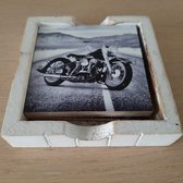 Onderzetters motoren Harley Davidson zwart-wit set van 6 stuks