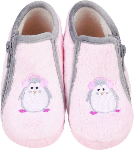 Chaussons Bellamy, chaussons bébé fille motif pingouin rose