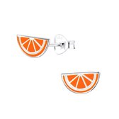 Joy|S - Zilveren citrus sinaasappel oorbellen - oranje - 9 x 5 mm