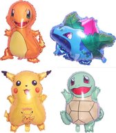 Pokemon helium ballonnen - 4 stuks - Folie ballonnen - Pokemon ballonnen - Set van 4 - Folie ballonnen - Pikachu - Charmander - Ivysaur - Squirtle - Helium - Pokemon Go - Versiering - Thema f