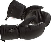 Zwarte, verwarmde wanten met zwarte leren handpalm en 3M Thinsulate label.