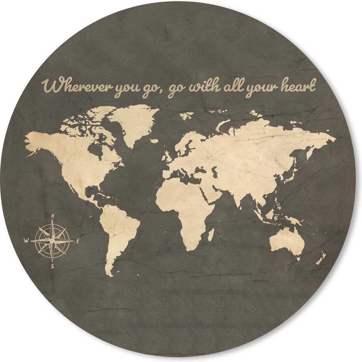 Muismat rond 50x50 cm - Mousepad Wereldkaart - Vintage - Windroos - Ronde muismatten
