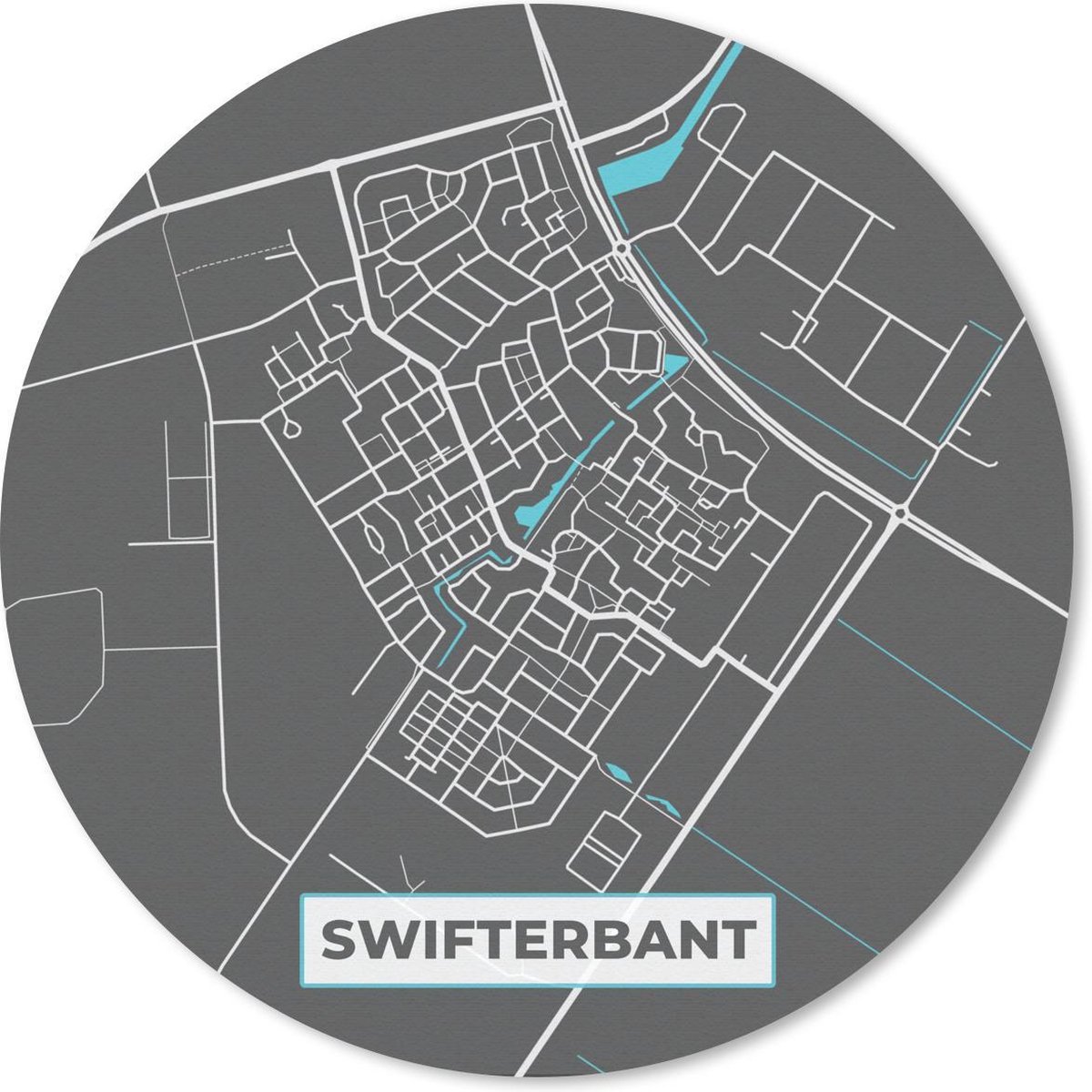 Muismat rond 50x50 cm - Mousepad Plattegrond - Swifterbant - Grijs - Blauw - Ronde muismatten - Stadskaart