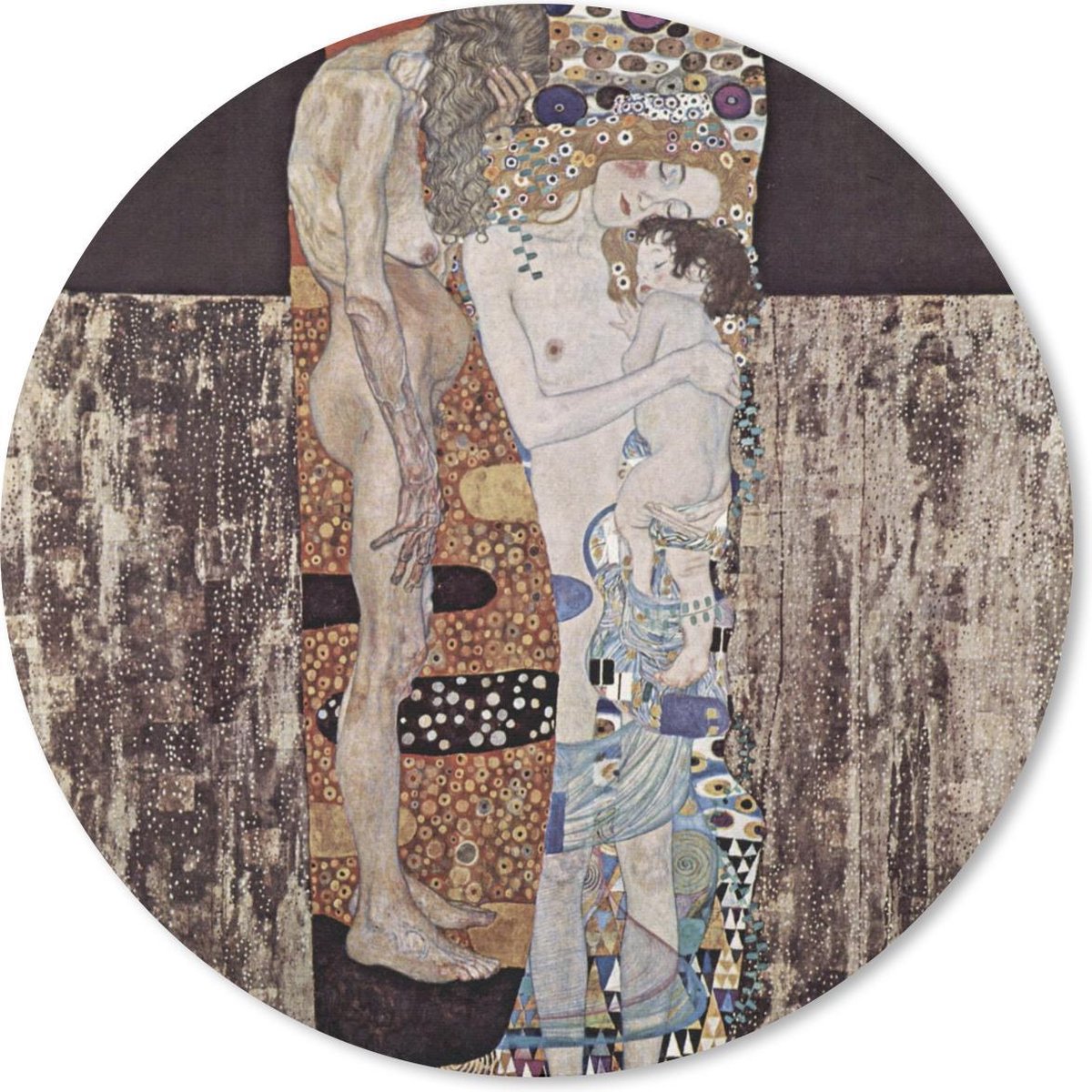 Muismat rond 40x40 cm - Mousepad De drie levensfasen van de vrouw - Gustav Klimt - Ronde muismatten