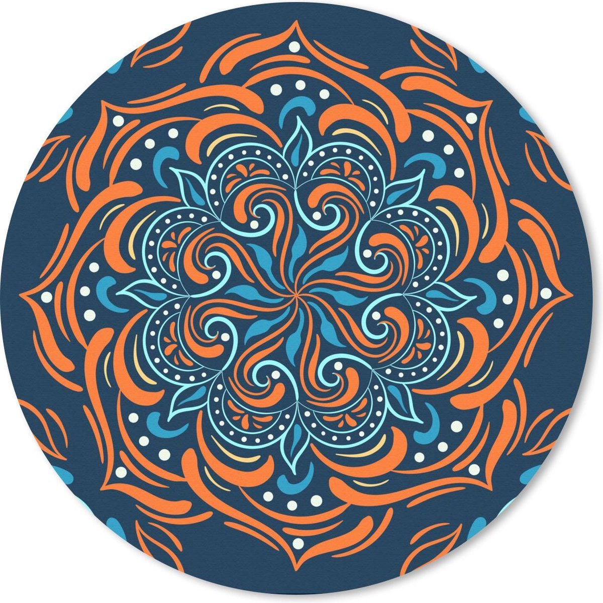 Muismat rond 40x40 cm - Mousepad Mandala - Oranje - Blauw - Patronen - Ronde muismatten