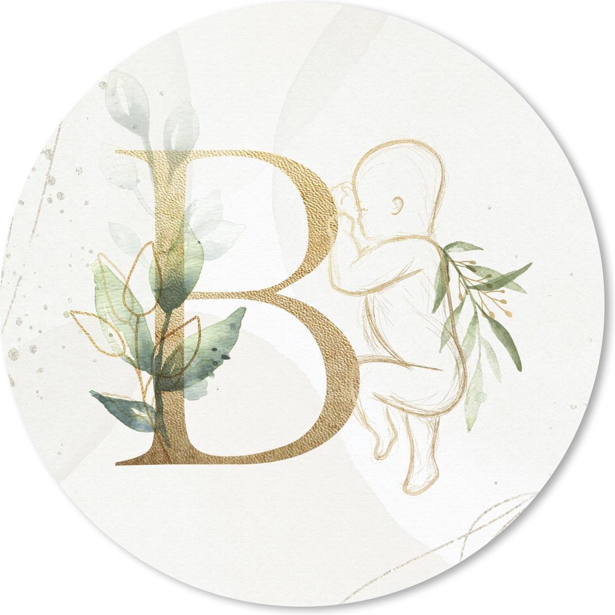 Muismat rond 40x40 cm - Mousepad Letters - B - Goud - Baby - Ronde muismatten