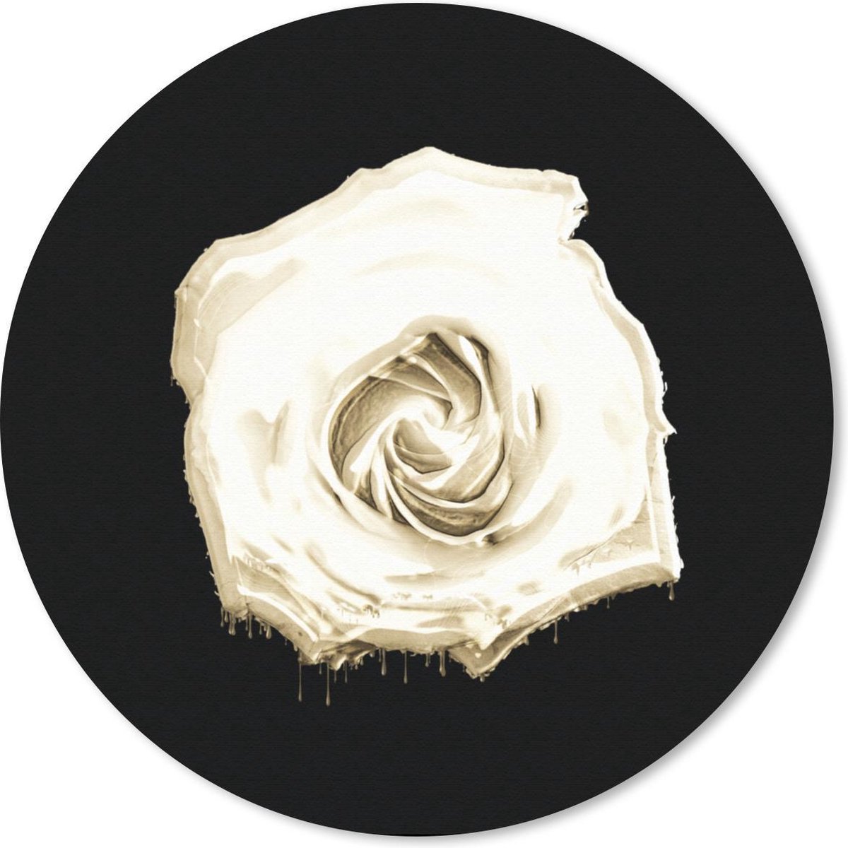 Muismat - Mousepad - Rond - Roos - Bloemen - Wit - Zwart - 40x40 cm - Ronde muismat