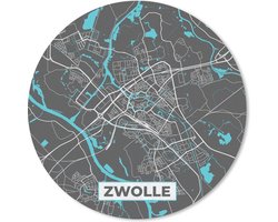 Muismat rond 50x50 cm - Mousepad Plattegrond - Zwolle - Grijs - Blauw - Ronde muismatten - Stadskaart