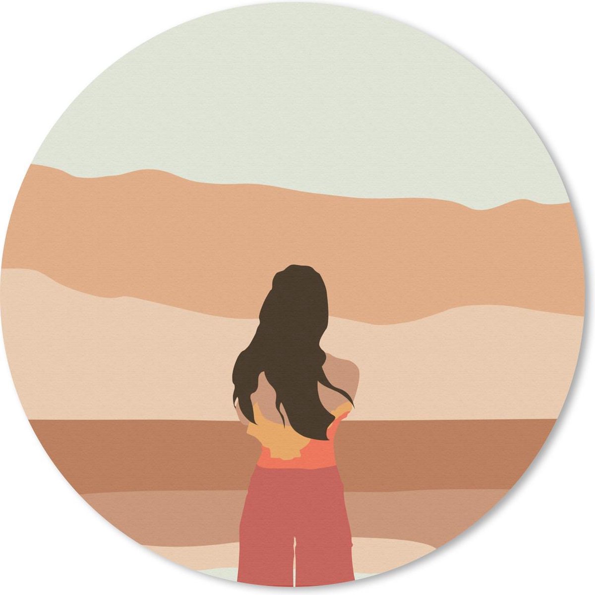 Muismat rond 50x50 cm - Mousepad Vrouw - Strand - Tekening - Pastel - Ronde muismatten