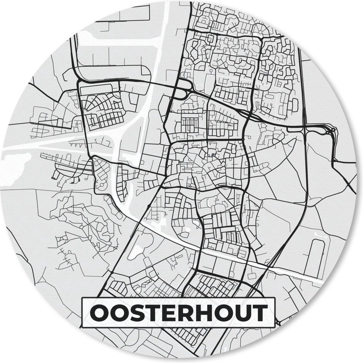 Muismat rond 50x50 cm - Mousepad Stadskaart - Oosterhout - Grijs - Wit - Ronde muismatten