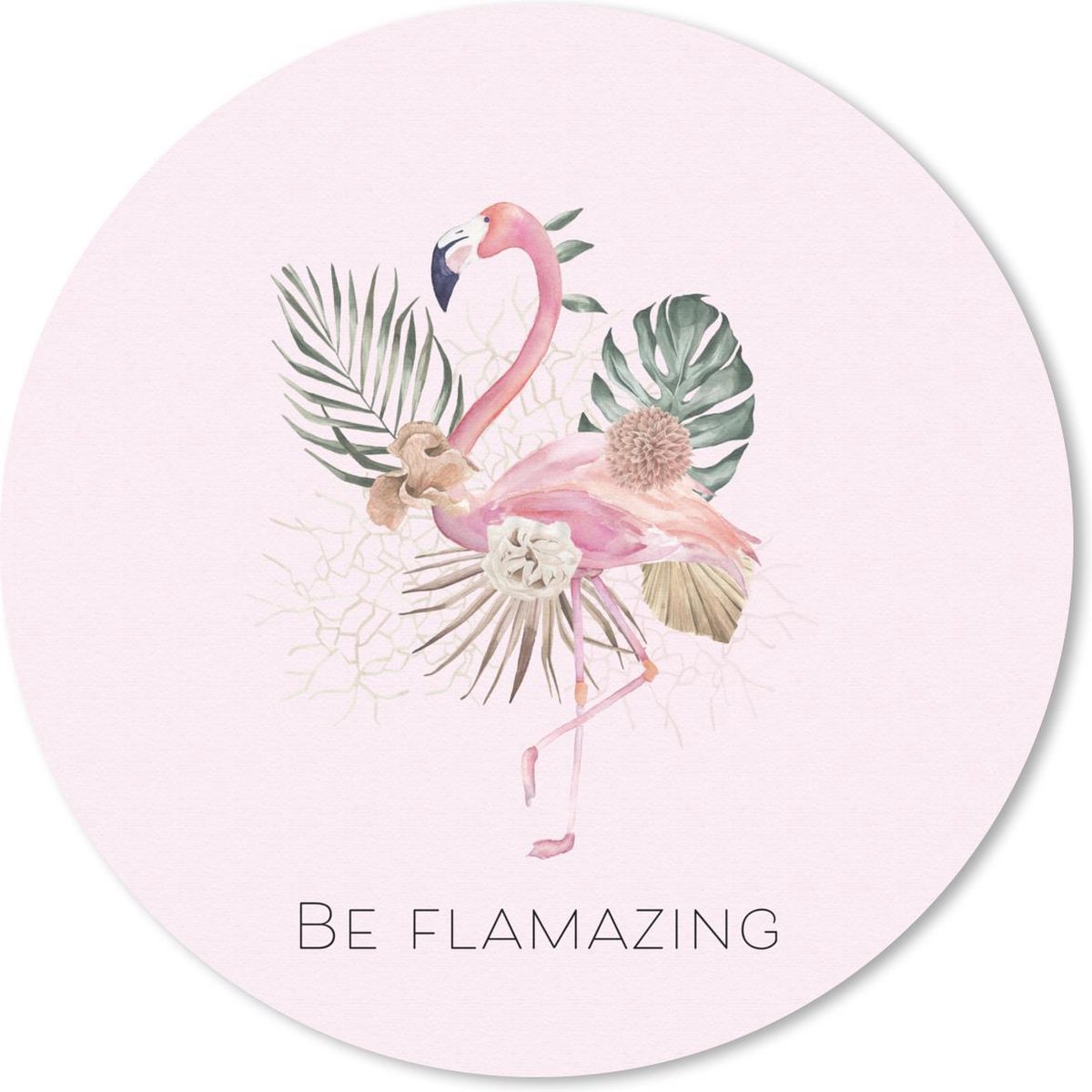 Muismat rond 50x50 cm - Mousepad Flamingo - Bloemen - Bladeren - Pastel - Ronde muismatten