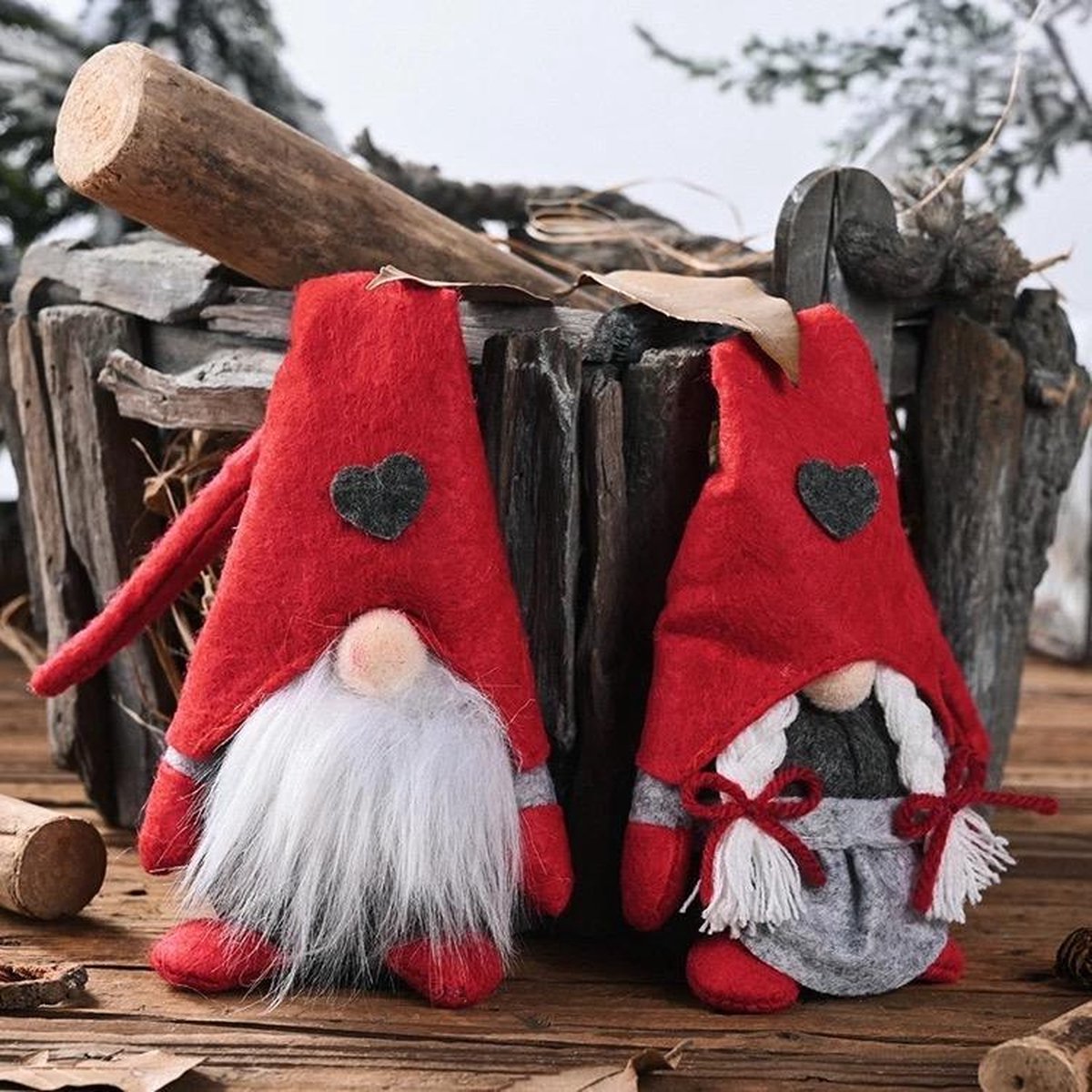 Setje 2 stuks Kerst Zweedse Kabouter Pop -  Pluche Zweedse -  Gnome Kerst Decor - Scandinavische Tomte Nordic - Elf Speelgoed - Xmas Ornament - 2 stuks - Merkloos