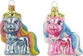 Set van 4 Pony Kersthangertjes - roze en blauwe mini pony's kerstboomdecoratie