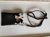 telefoon tasje - italiaans genuine leather - cow print - zwart leer