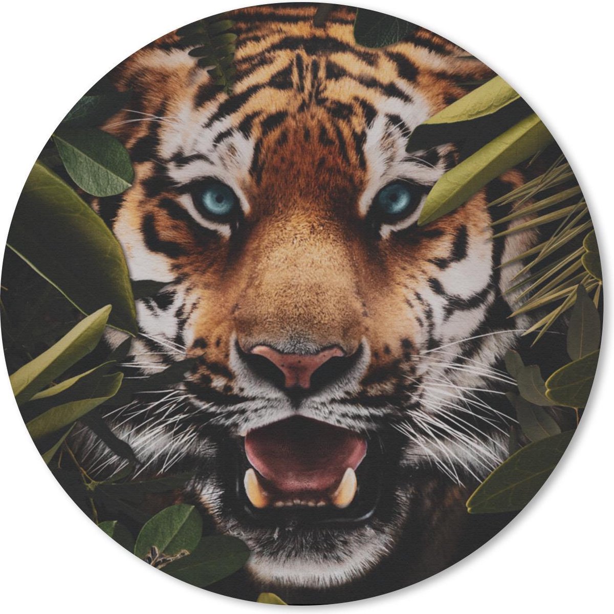 Muismat rond 50x50 cm - Mousepad Tijger - Jungle - Bladeren - Ronde muismatten