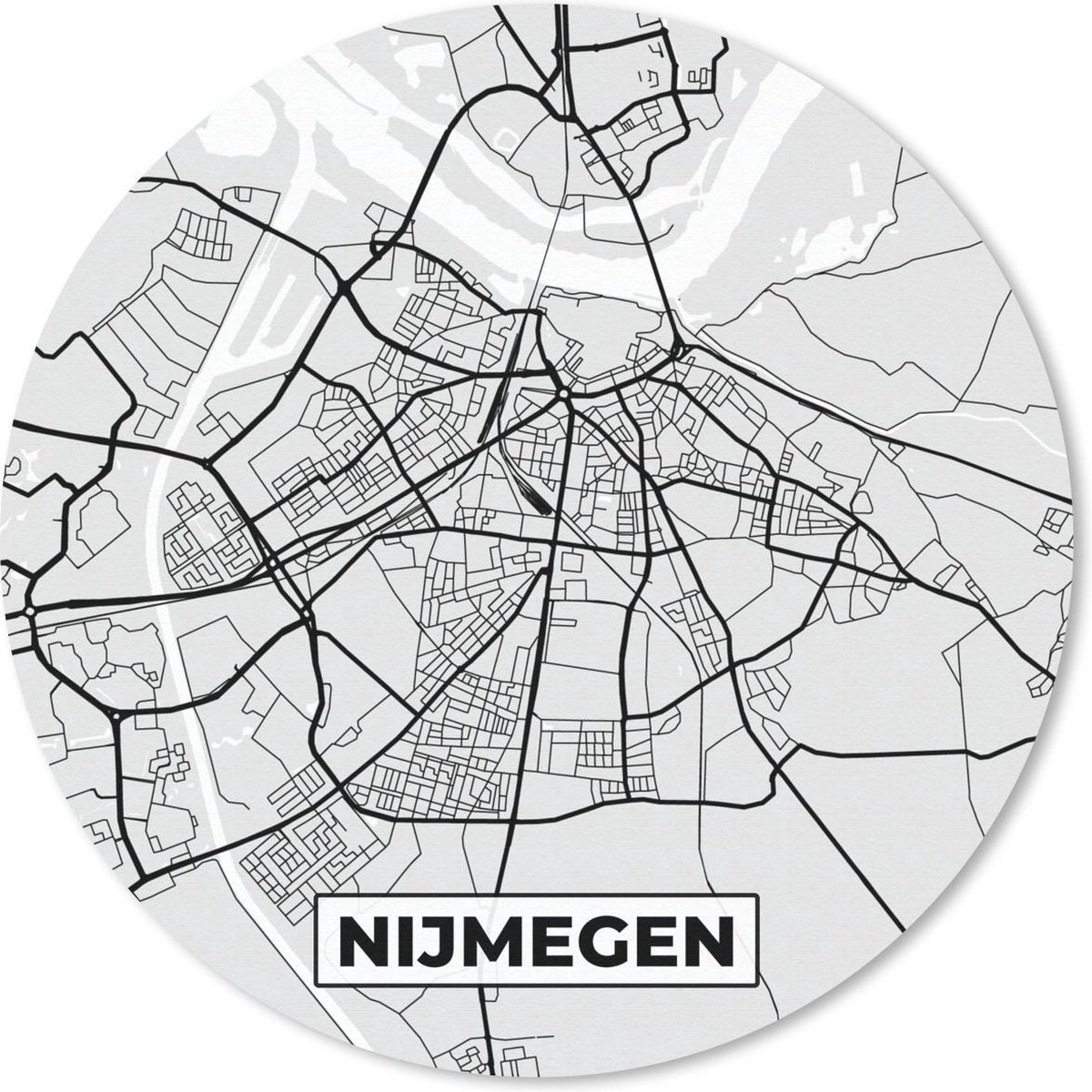 Muismat rond 50x50 cm - Mousepad Stadskaart - Nijmegen - Grijs - Wit - Ronde muismatten