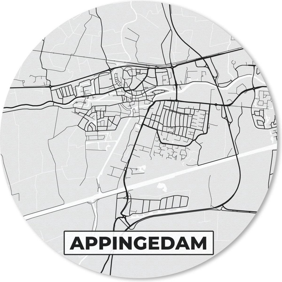 Muismat rond 50x50 cm - Mousepad Stadskaart - Appingedam - Grijs - Wit - Ronde muismatten