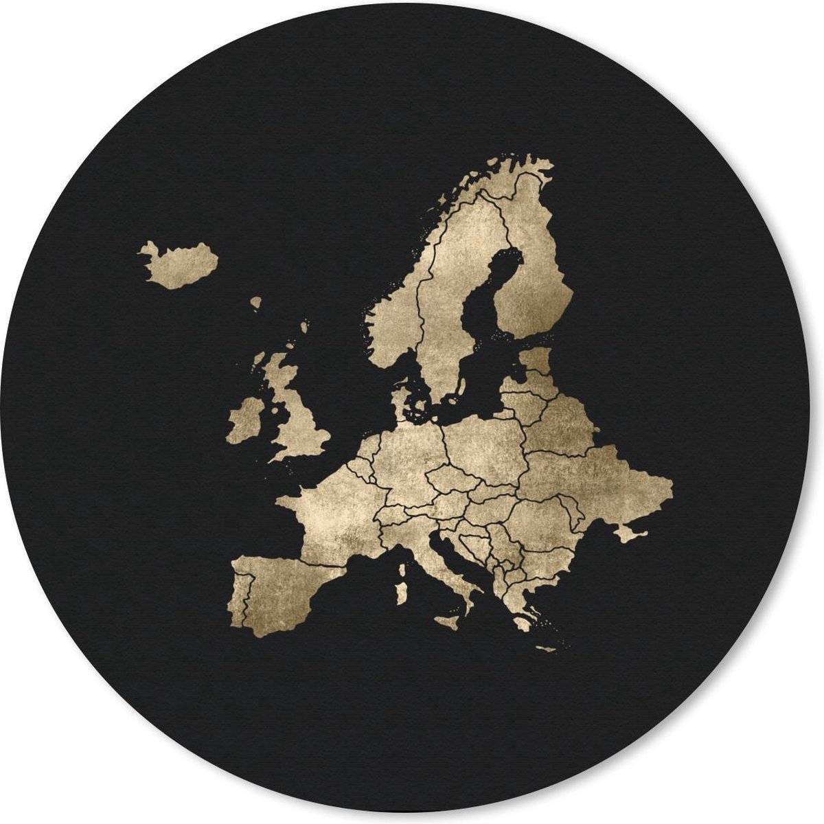 Muismat rond 40x40 cm - Mousepad Europa kaart - Goud - Zwart - Ronde muismatten
