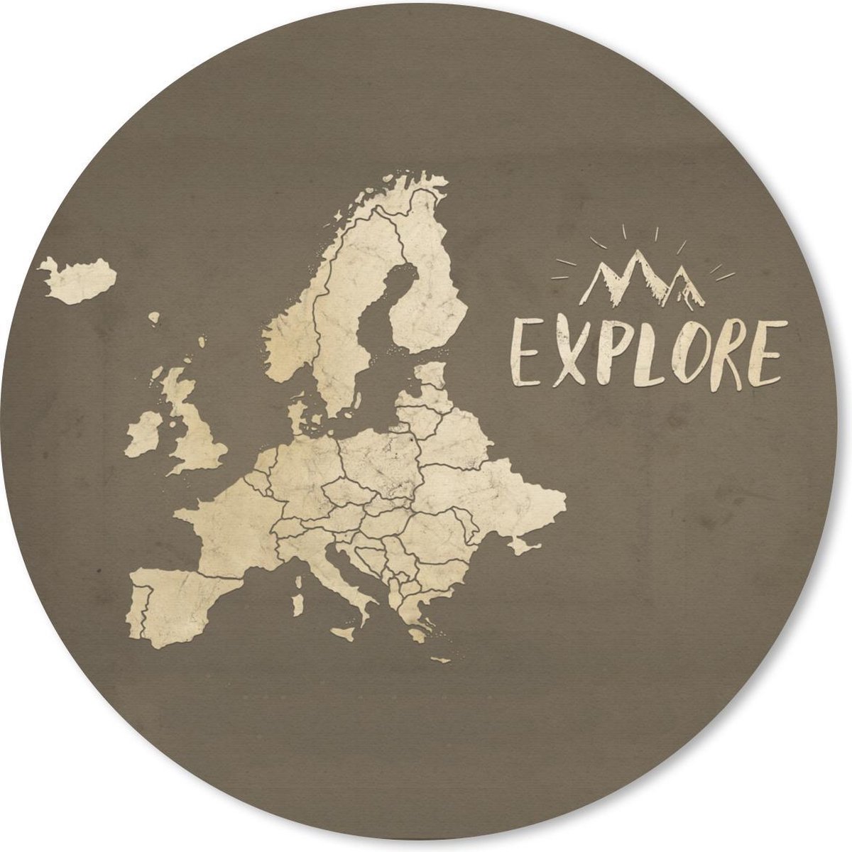 Muismat rond 50x50 cm - Mousepad Kaarten - Europa - Bruin - Vintage - Ronde muismatten