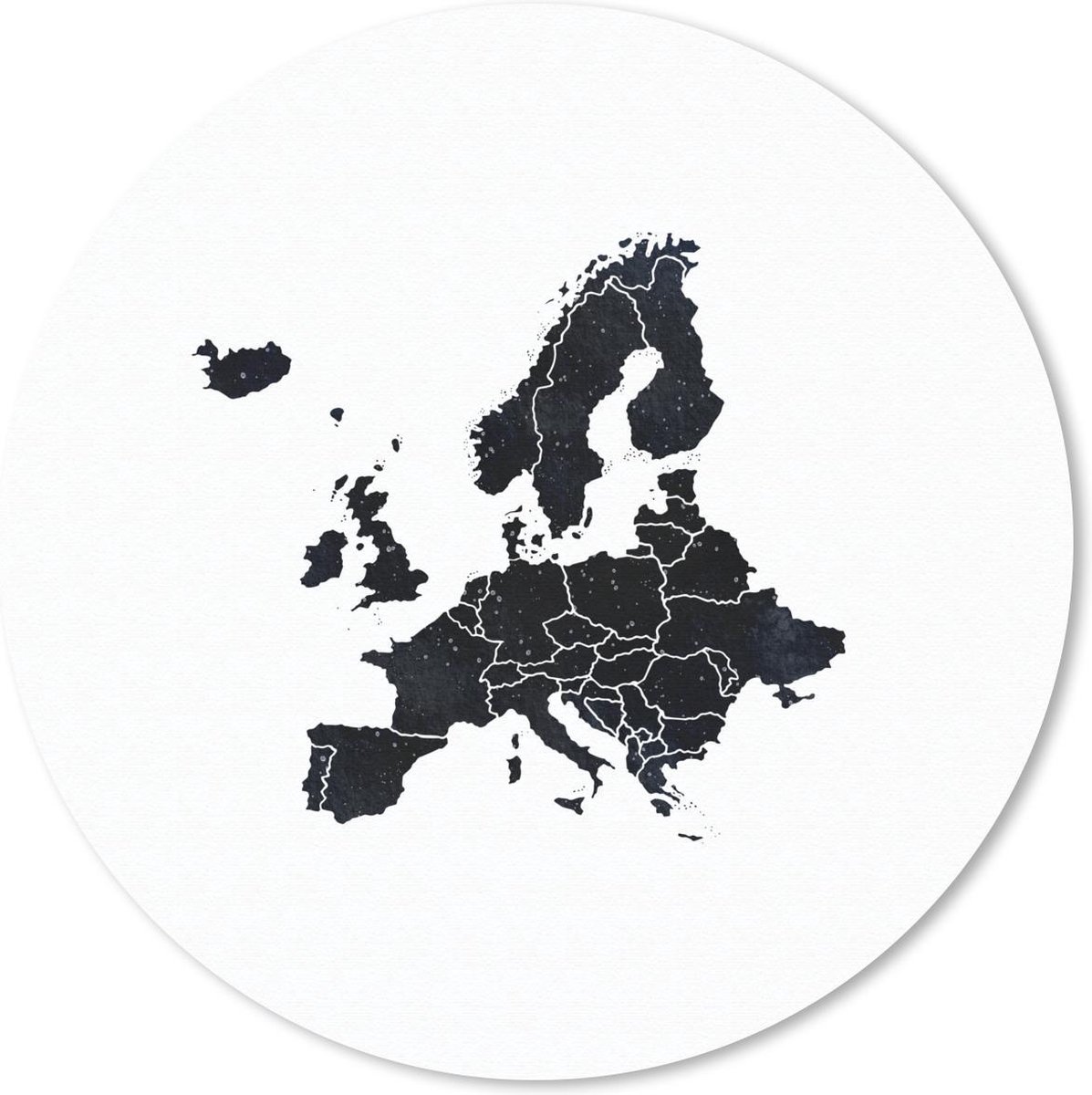 Muismat rond 40x40 cm - Mousepad Europa kaart - Zwart wit - Ronde muismatten